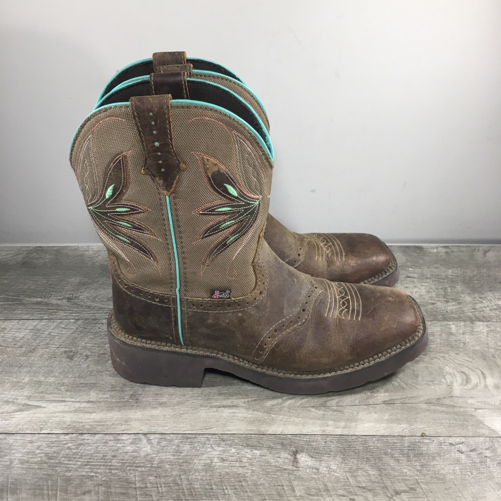 Justin GY9536 Gypsy Nettie Turquoise Brown Western Cowboy Women's Boots Size 10